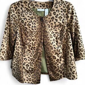JH Collectibles Leopard Print Light Coat 3/4 Sleeves Button Closure Glamour 1X